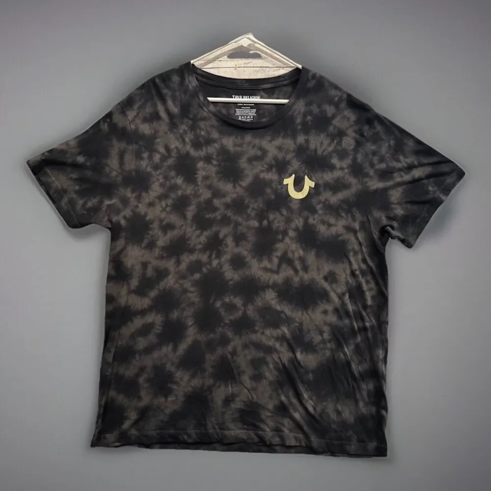 True Religion Mens Tie Dye T Shirt Size XXXL 3XL Black World Tour Graphic Tee